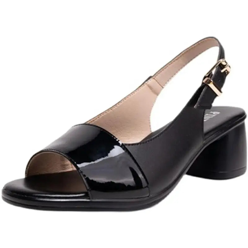 Leren Hoge Chunky Heels Damessandalen