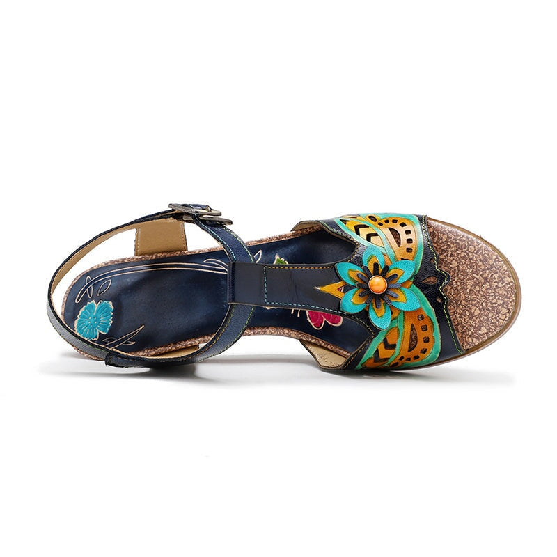 Kleurrijke blokhak sandalen in Boheemse stijl