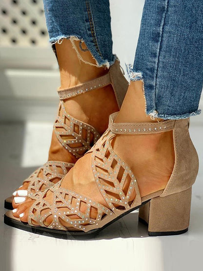 Ladies Elegant Cutout Open Toe Block Heel Sandals