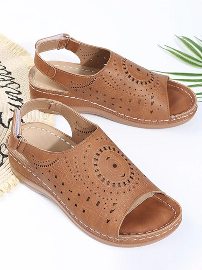 Sena® | Etnisch Patroon Gestanst Hol Klittenband Retro Sandaal