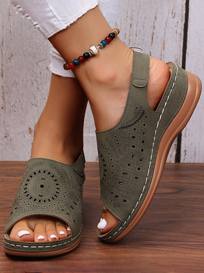 Sena® | Etnisch Patroon Gestanst Hol Klittenband Retro Sandaal