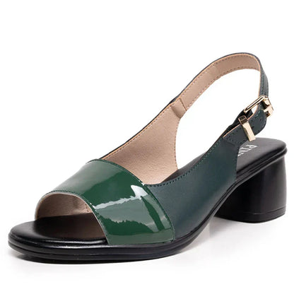 Leren Hoge Chunky Heels Damessandalen