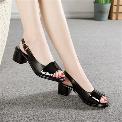 Leren Hoge Chunky Heels Damessandalen