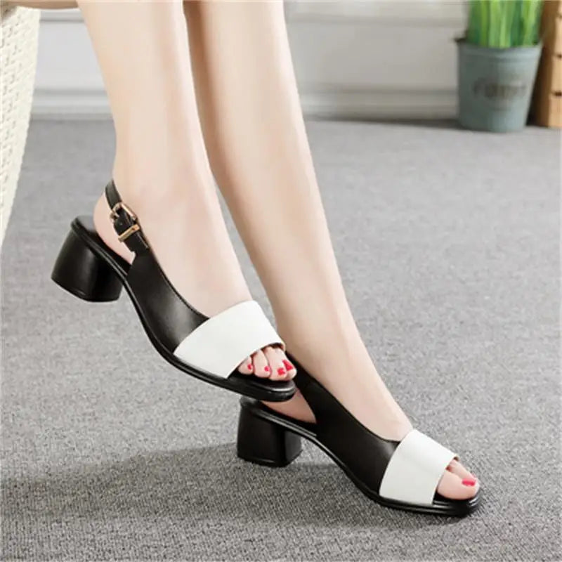 Leren Hoge Chunky Heels Damessandalen