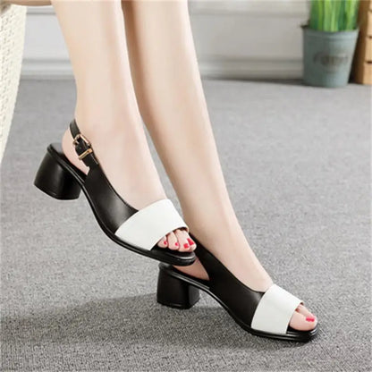 Leren Hoge Chunky Heels Damessandalen
