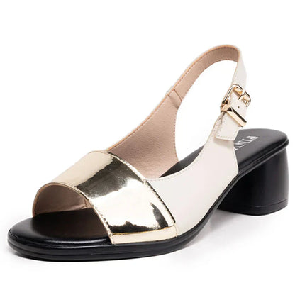 Leren Hoge Chunky Heels Damessandalen
