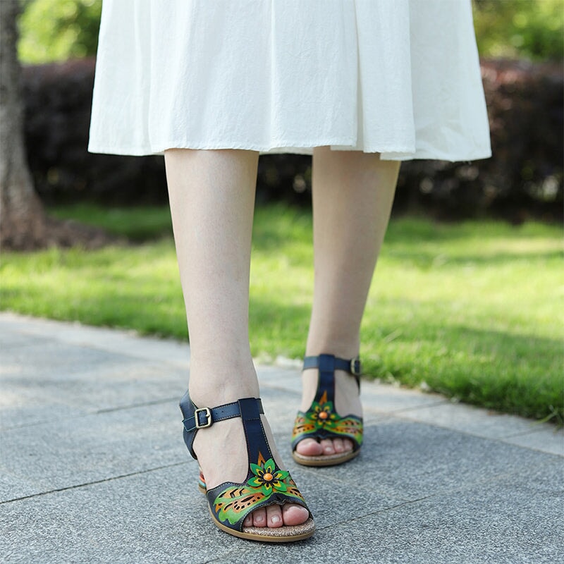 Kleurrijke blokhak sandalen in Boheemse stijl