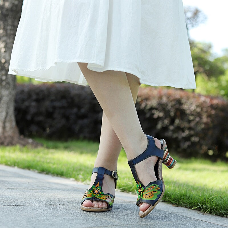 Kleurrijke blokhak sandalen in Boheemse stijl